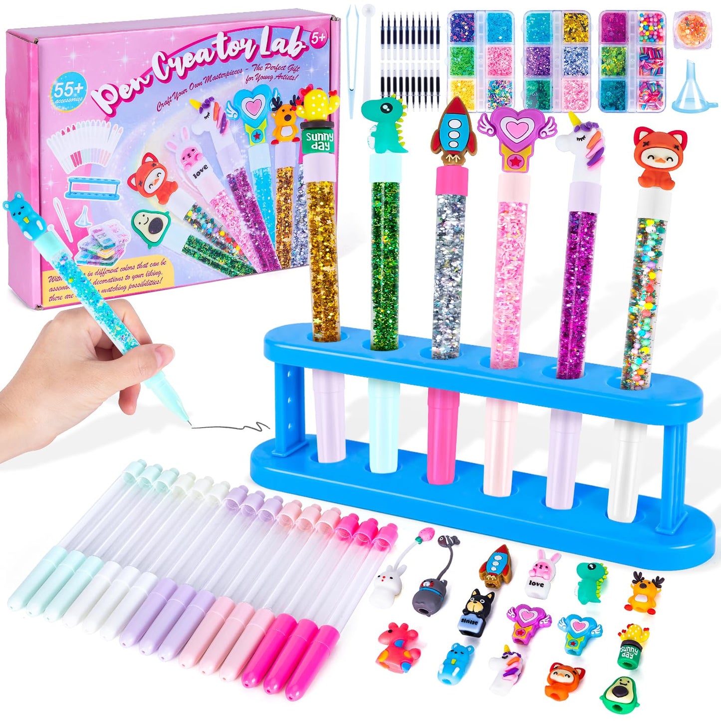 Subao DIY Pens Marker for Kids, Glitter Gel Pens Kits 15 Pack, Create Your Own Cute Pen, Creative Personalized Pen Set, Art and Craft Kits for Girls Boys Birthday Christmas Gifts