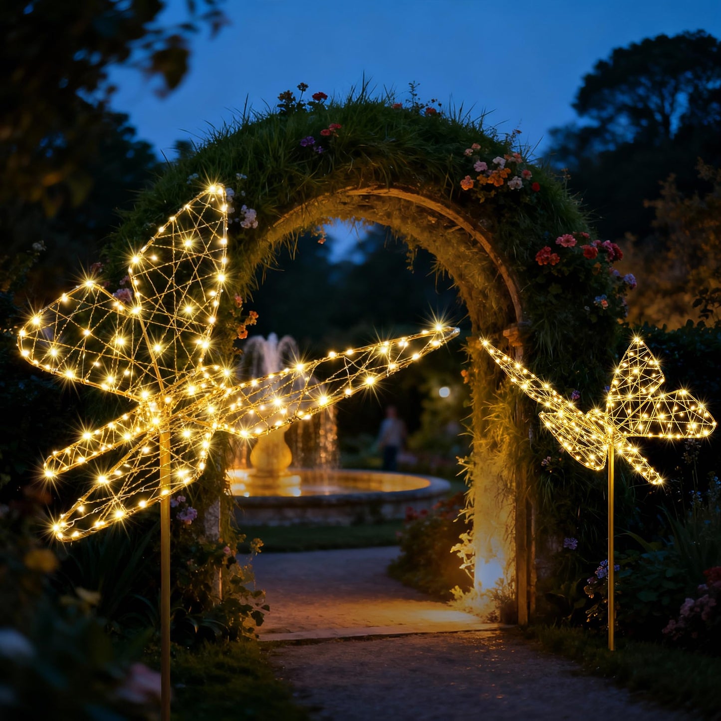 Solar Lights Outdoor - Solar Garden Lights Butterfly Decor with 240LED, Solar Powered Iron Waterproof Easy to Install for Pathway Garden Decorations Patio Decor Yard Decoration