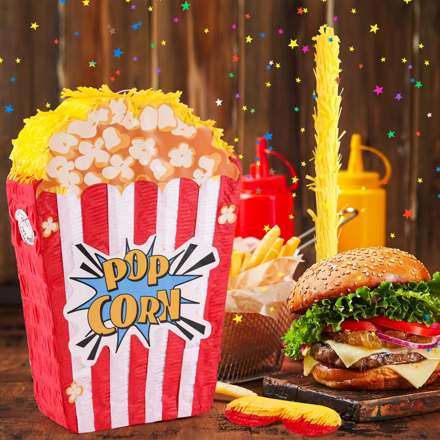 VINTS Popcorn Piñata for Birthday Carnival Circus Parties Great Party Addition for Boys Grils Holiday Celebration (16.9×11.8×3.54in)