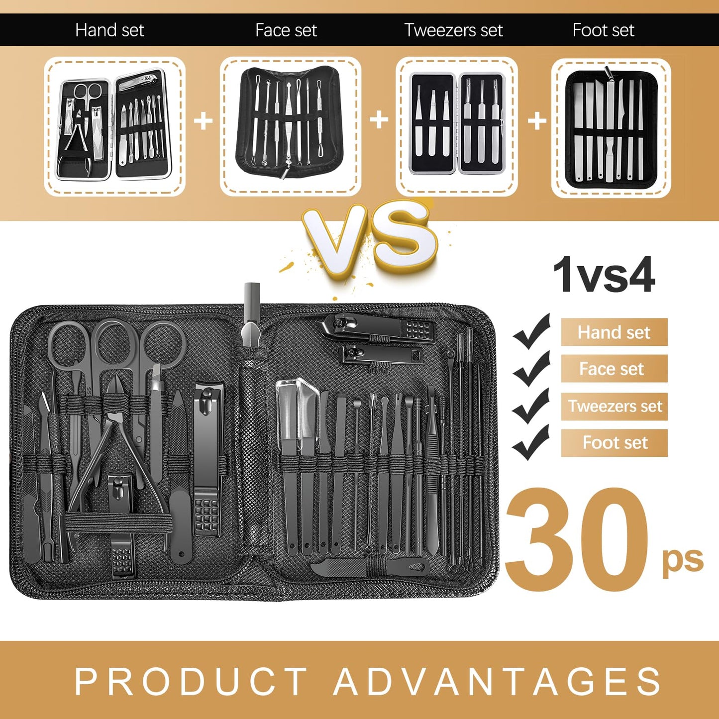 Manicure Set 30 in 1 Nail Clipper set,RedFlow Nail Clippers,Fingernail & Toenail Clippers,Manicure Tools,Pedicure Tools,Suitable for Travel Manicure Kit,Nail Set Kit With Everything Profe(Black)