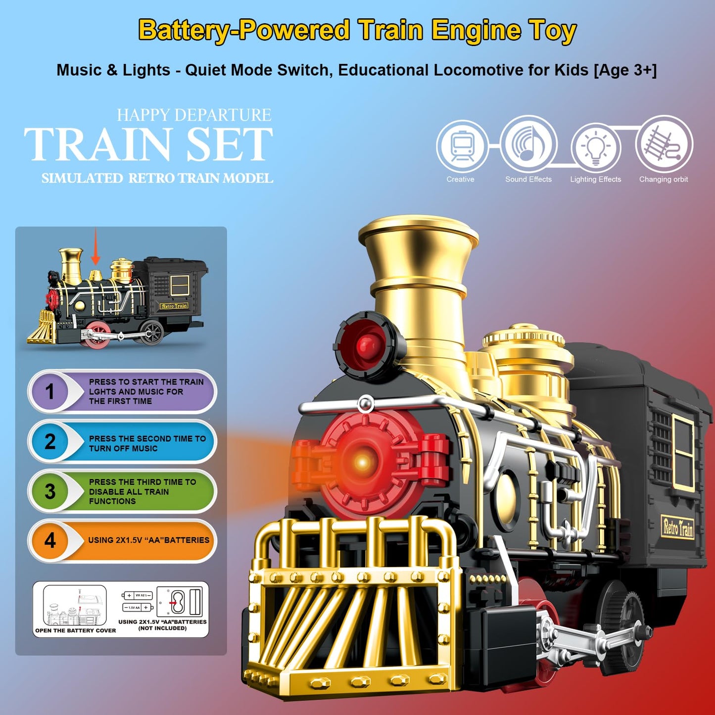 Electric Train Set with 3D Elevated Tracks Music, Locomotive Passenger Carriages, Lights & Quiet Mode Christmas Train for Kids Birthday Gift Holiday Toy for Boys Girls 3 4 5 6 7