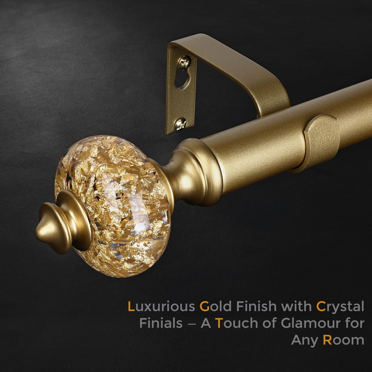 2 Pack Gold Curtain Rod for Windows 28 to 48 Inches, 1'' Heavy Duty Adjustable Modern Drapery Rods with Unique Crystal Finials, Luxury Decorative Curtain Rods, Size: 30-60''