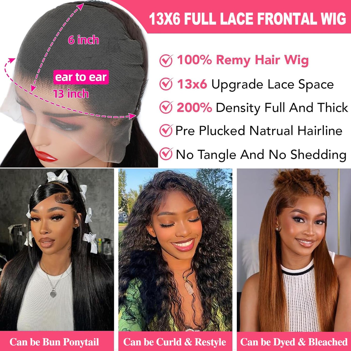 13x6 HD Full Lace Frontal Wig Human Hair 200 Density Straight Lace Front Wigs Human Hair Pre Plucked with Baby Hair 12A 100% Virgin Human Hair Wigs for Black Women Full and Thick Natural Black 22 Inch