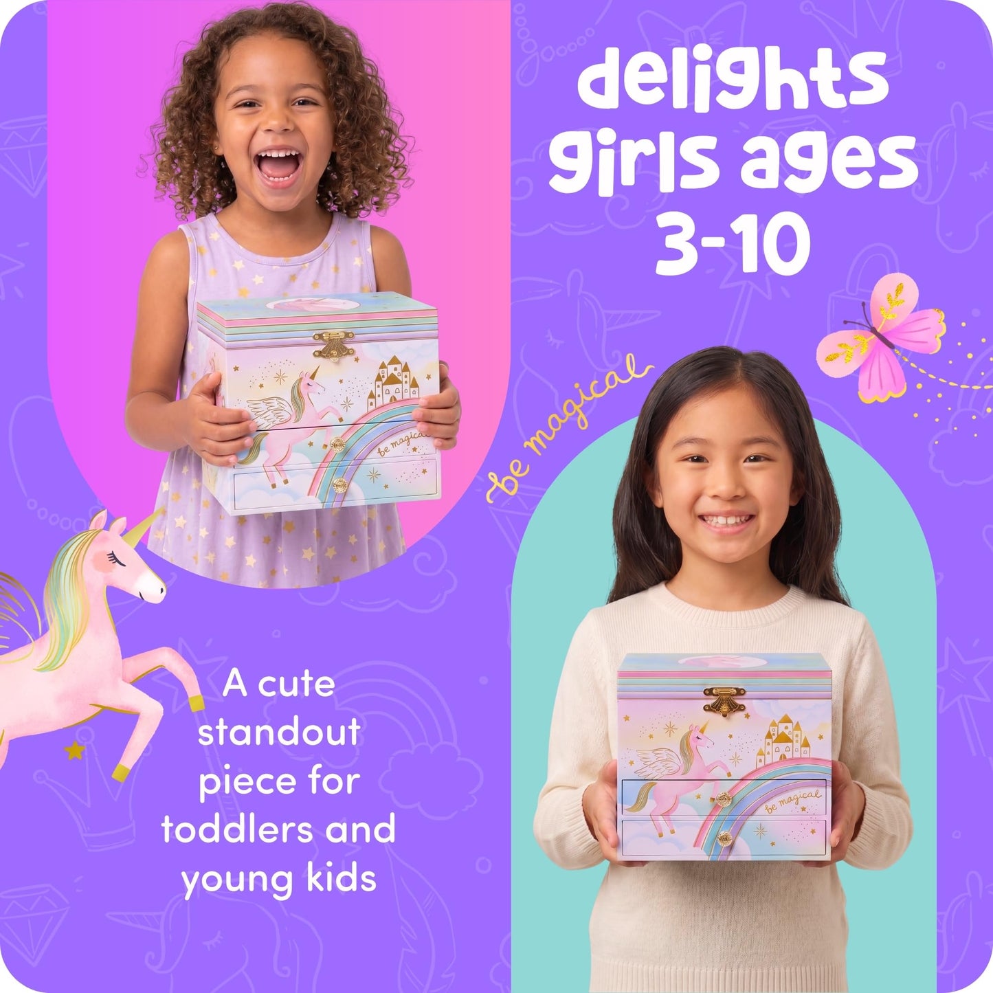 Musical Unicorn Jewelry Box for Girls - Kids Music Box, Unicorn Birthday Gifts for Little Girls, Jewelry Boxes, 6.8 x 5.3 x 6 in - Ages 3-10