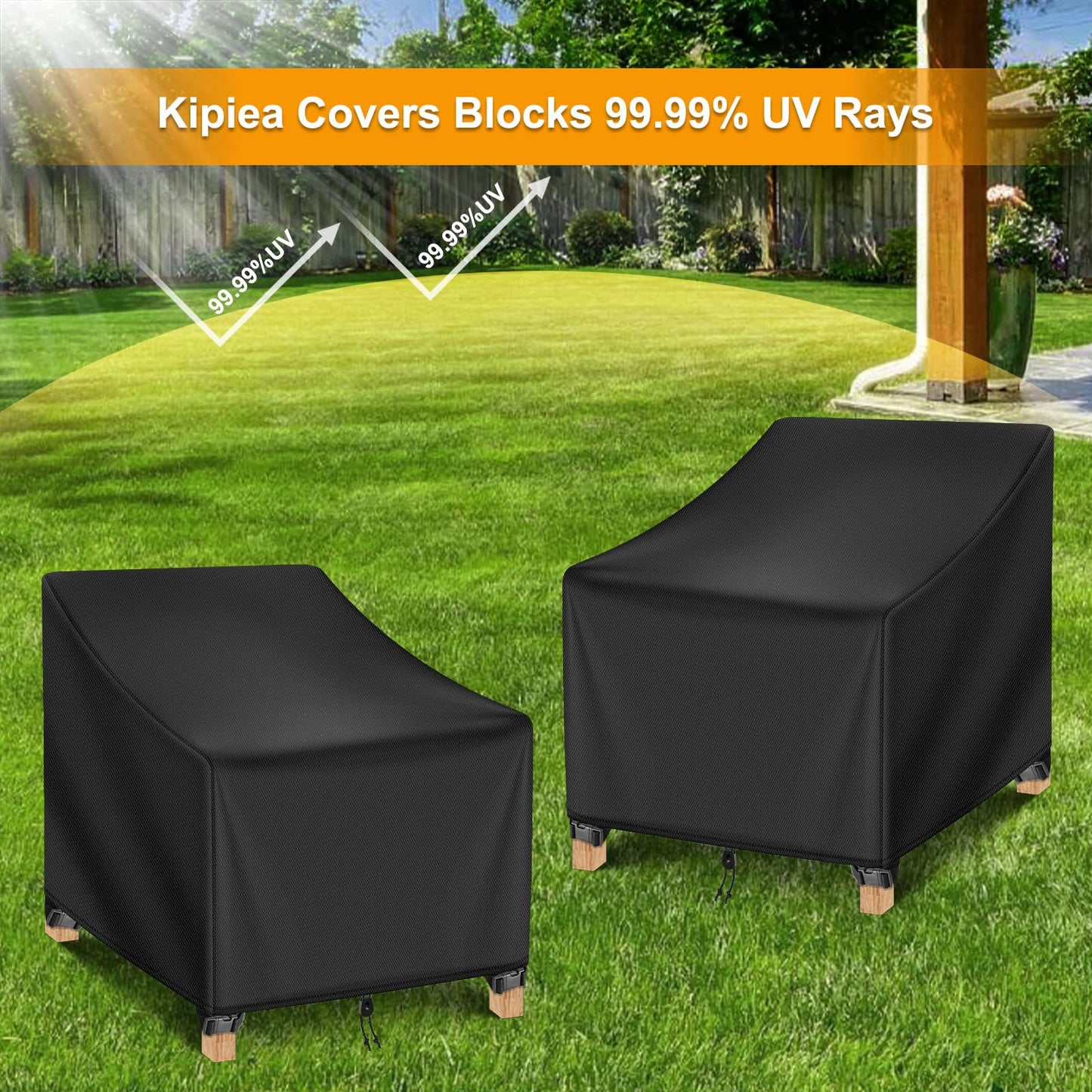 Kipiea 500D Patio Chair Covers Waterproof Winter - 2 Pack Lawn Outdoor Furniture Chair Covers with Anti UV and No Tears, No Fading (35"W x 38"D x 31"H)