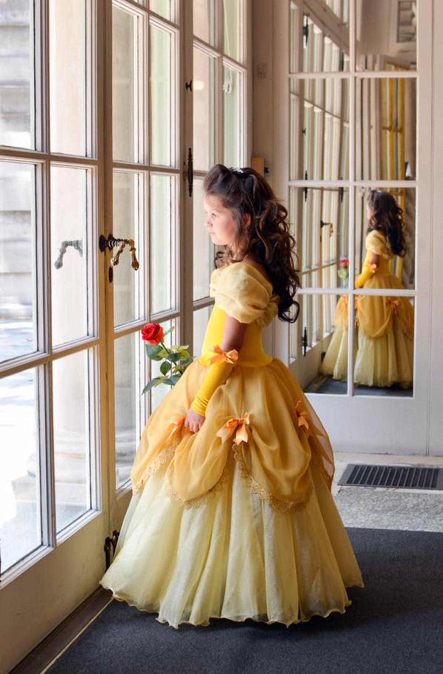 CQDY Princess Belle Costume for Girls Yellow Dress Toddler Party Halloween Role Play Ball Gown
