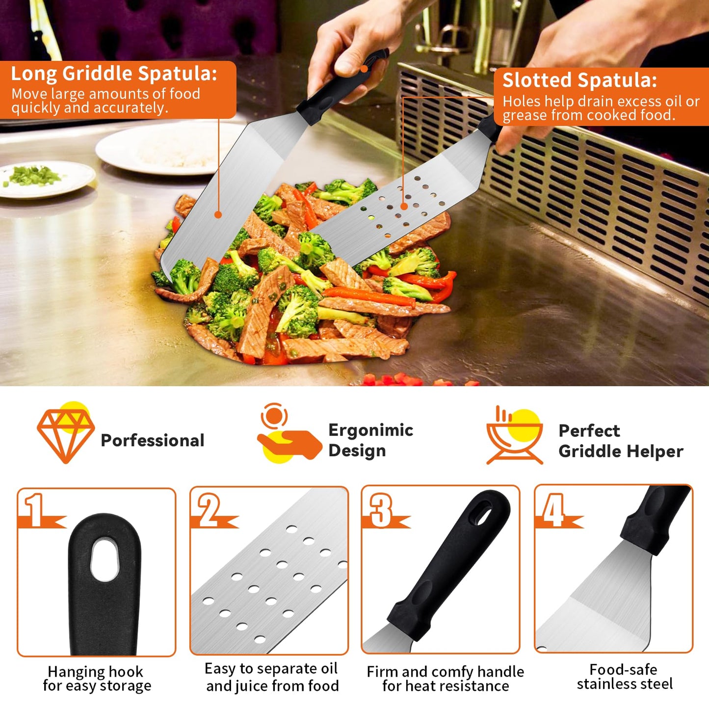 Bbcuepro 22 PCS Griddle Accessories Kit - Stainless Steel Flat Top Grill BBQ Spatula Set for Outdoor Barbecue Camping Cooking