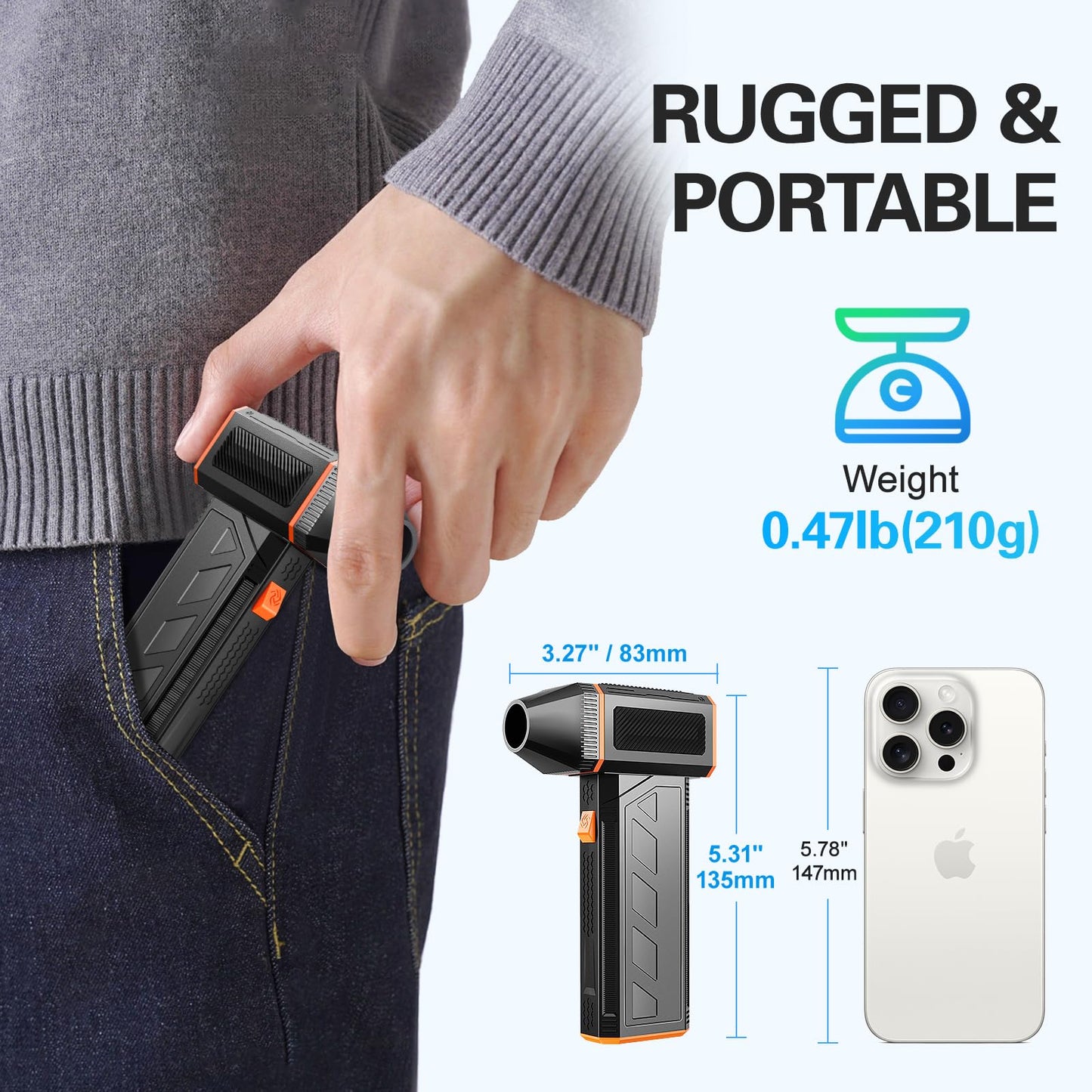 Electric Compressed Air Duster 130000RPM Super Power Turbo Jet Dry Violent Fan Mini Handheld Dust Leaf Car Snow Blower Rechargeable Refillable Computer Keyboard PC Electronic Duster Pressurized Air