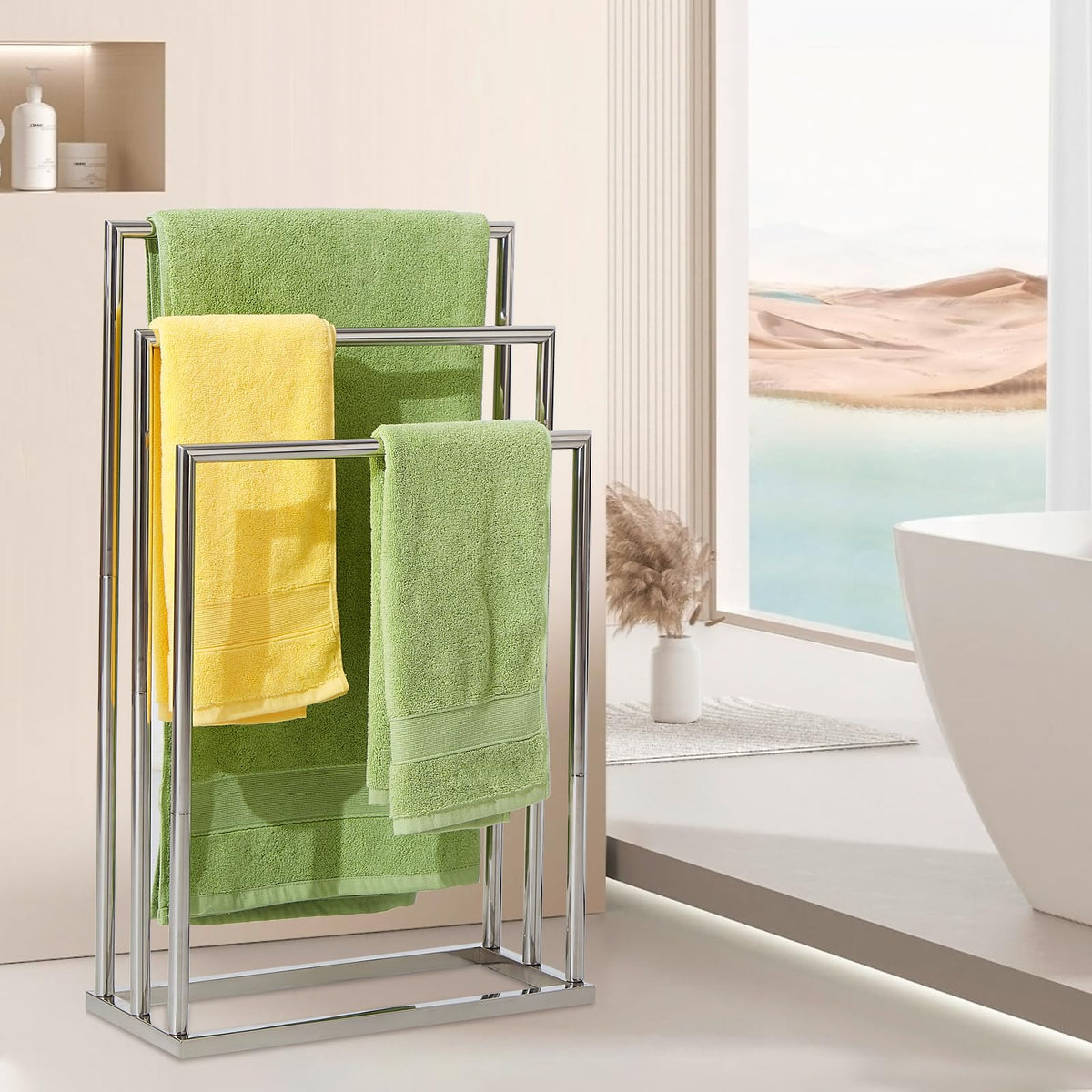 Freestanding Towel Rack, 3 Tier Stainless Steel Towel Bar Stand for Bathroom, Chrome Plated DECLUTTR