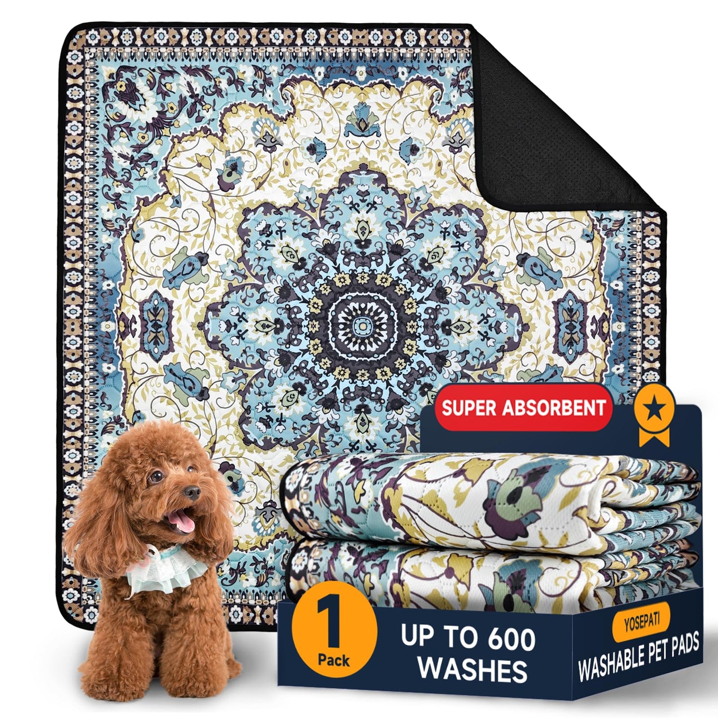 Washable Pee Pads for Dogs, Super Absorbent Reusable Puppy Training Pads 72"×72" Quick Dry,Waterproof& Non-Slip Whelping Pads for Playpen,Whelping,Training,Travel,Housebreaking (72"x72"(Pack of 1))