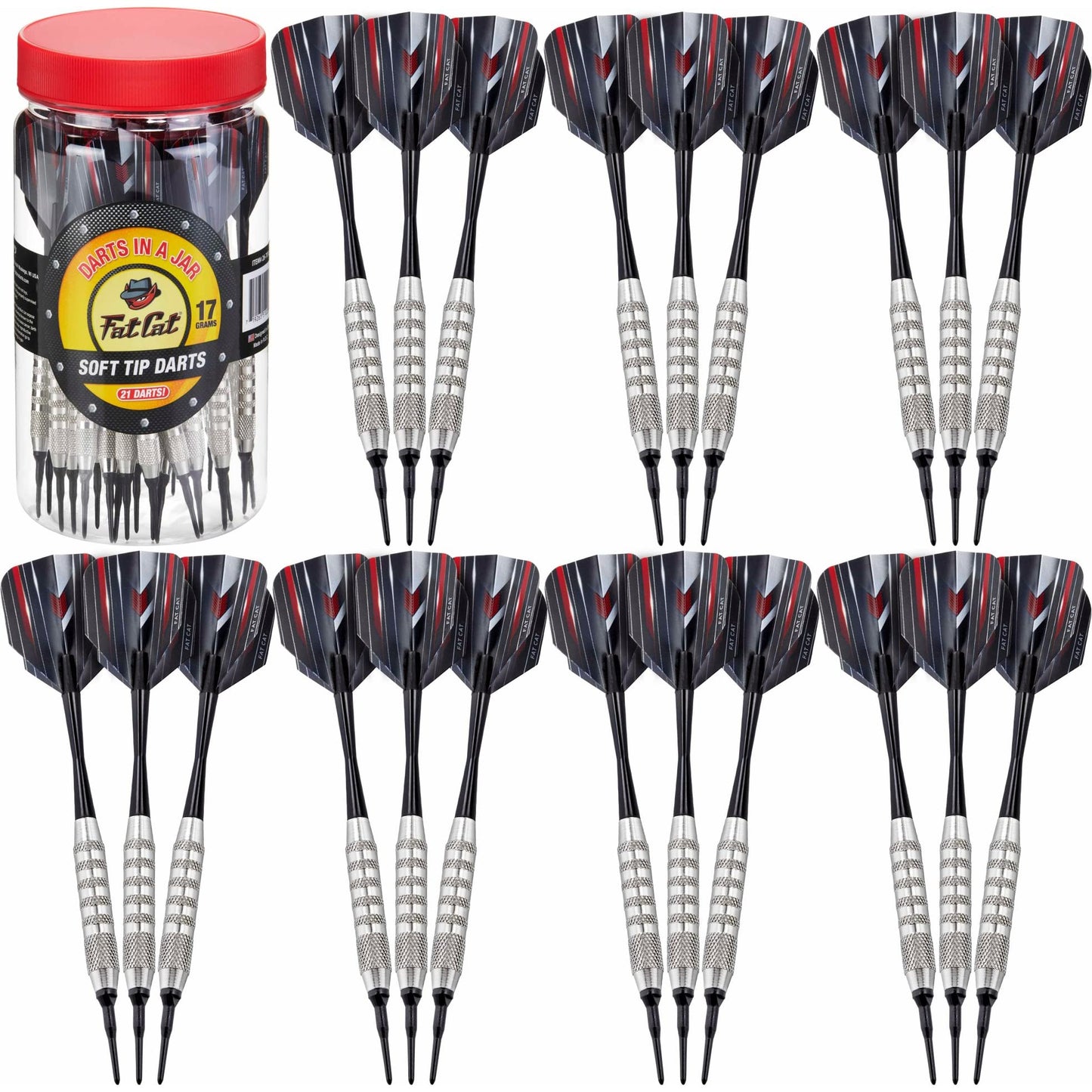 Fat Cat by GLD Products Darts in a Jar: Soft Tip Darts with Storage/Travel Container, 17 Grams (Pack of 21), Silver