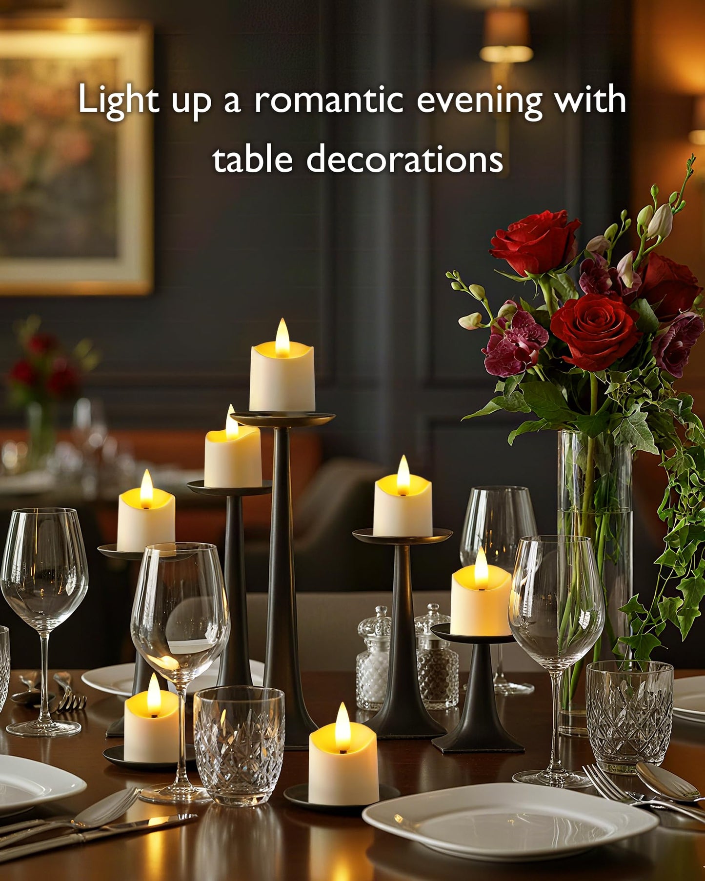 AMAGIC 12-Pack Battery Tea Lights with Remote 2/4/6/8H Timer, Rechargeable, 3D Flicker Wick Electric Candles, for Vovite, Christmas, Holiday Birthday Decoration