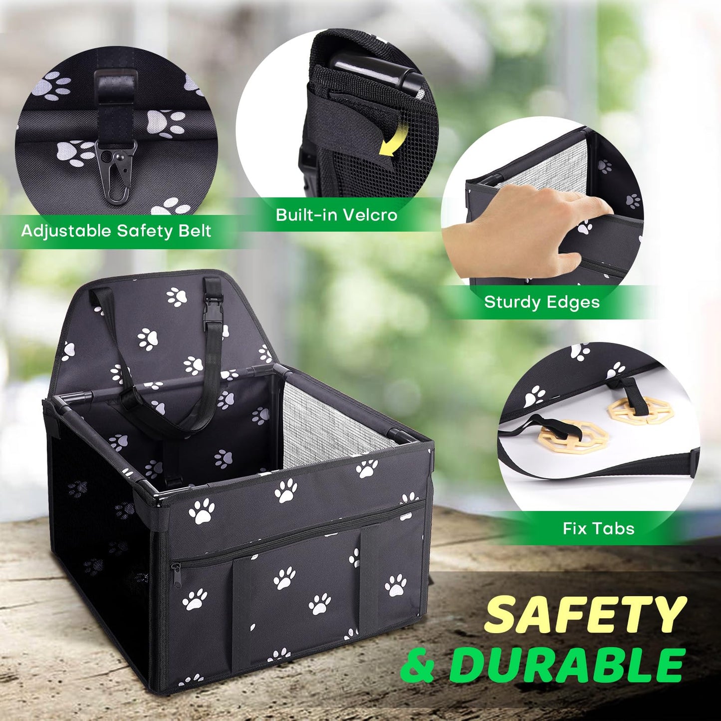 GENORTH Small Dog Car Seat Upgrade Deluxe Washable Portable Pet Car Booster Seat Travel Carrier Cage with Clip-On Safety Leash,Perfect for Small Pets