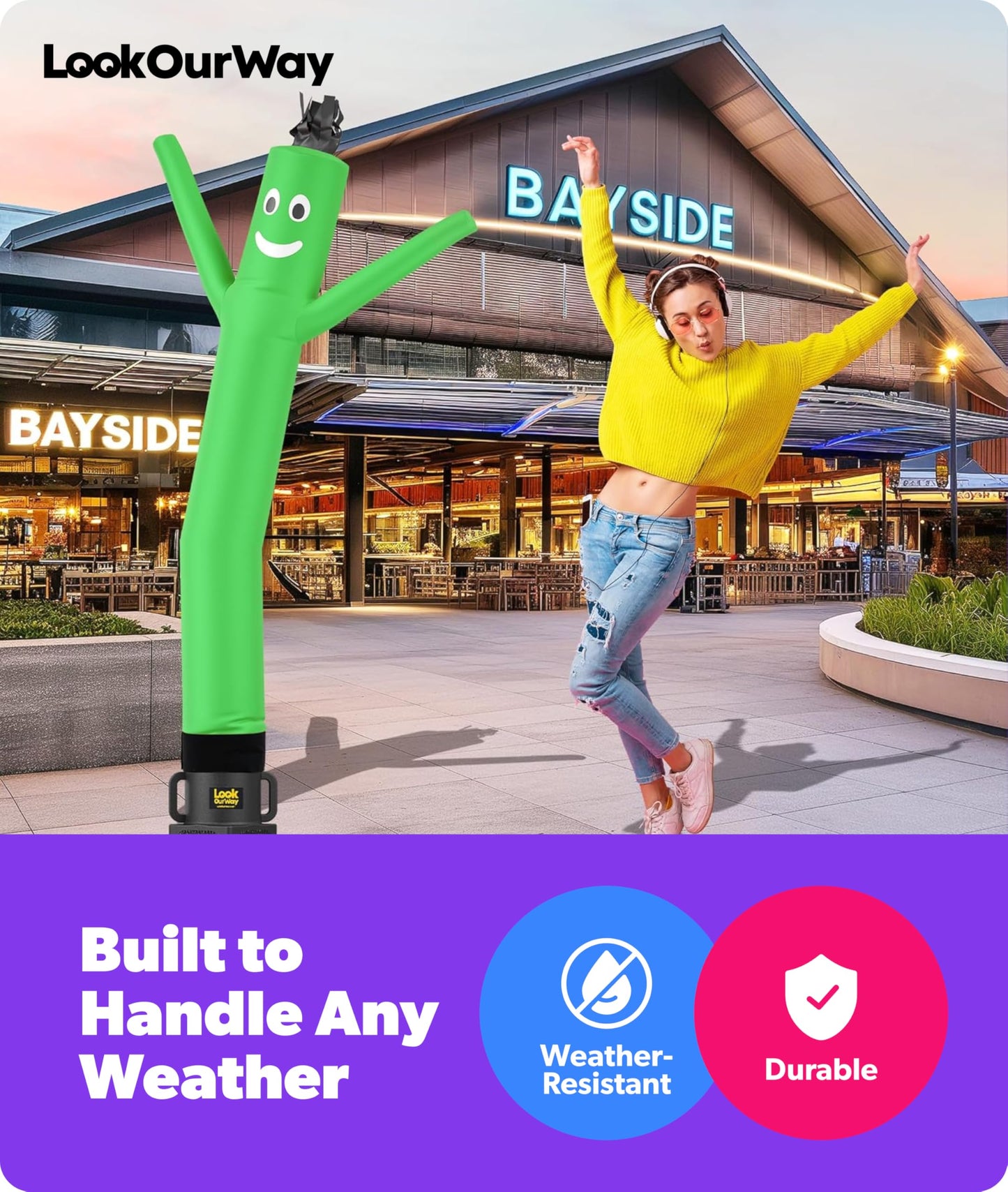 LookOurWay Air Dancers Wacky Waving Inflatable Tube Man Attachment - 7 Feet Tall Advertising Air Dancer Waving Man Inflatable Tube Guy - Blower Not Included - Green