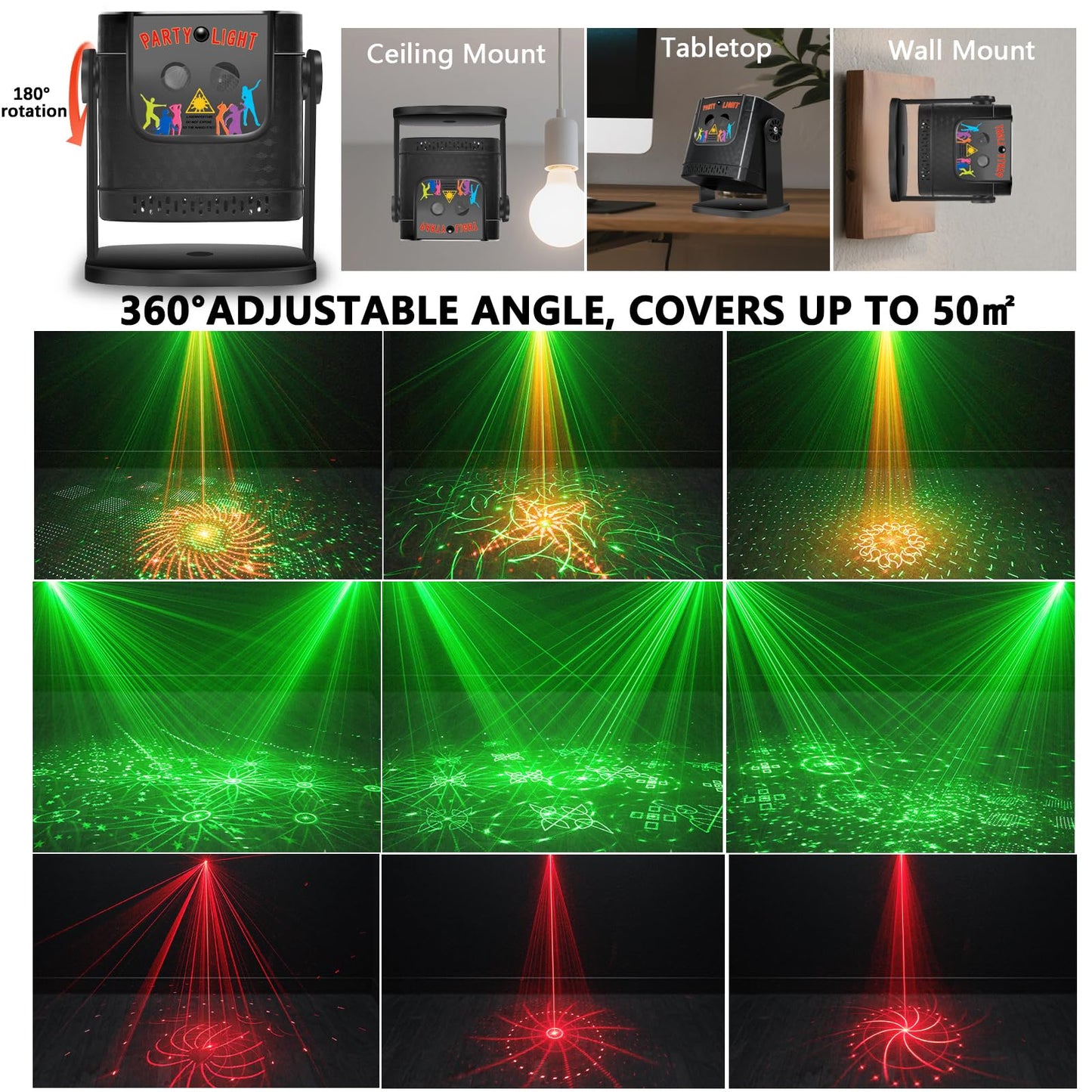 Mini Disco Ball Party Light, 60 Patterns Sound Activated DJ Strobe Lamp with Remote, Red & Green LED Projector, USB Powered Party Favors for Kids Birthday Gift, Home Room Dance Club Decorations