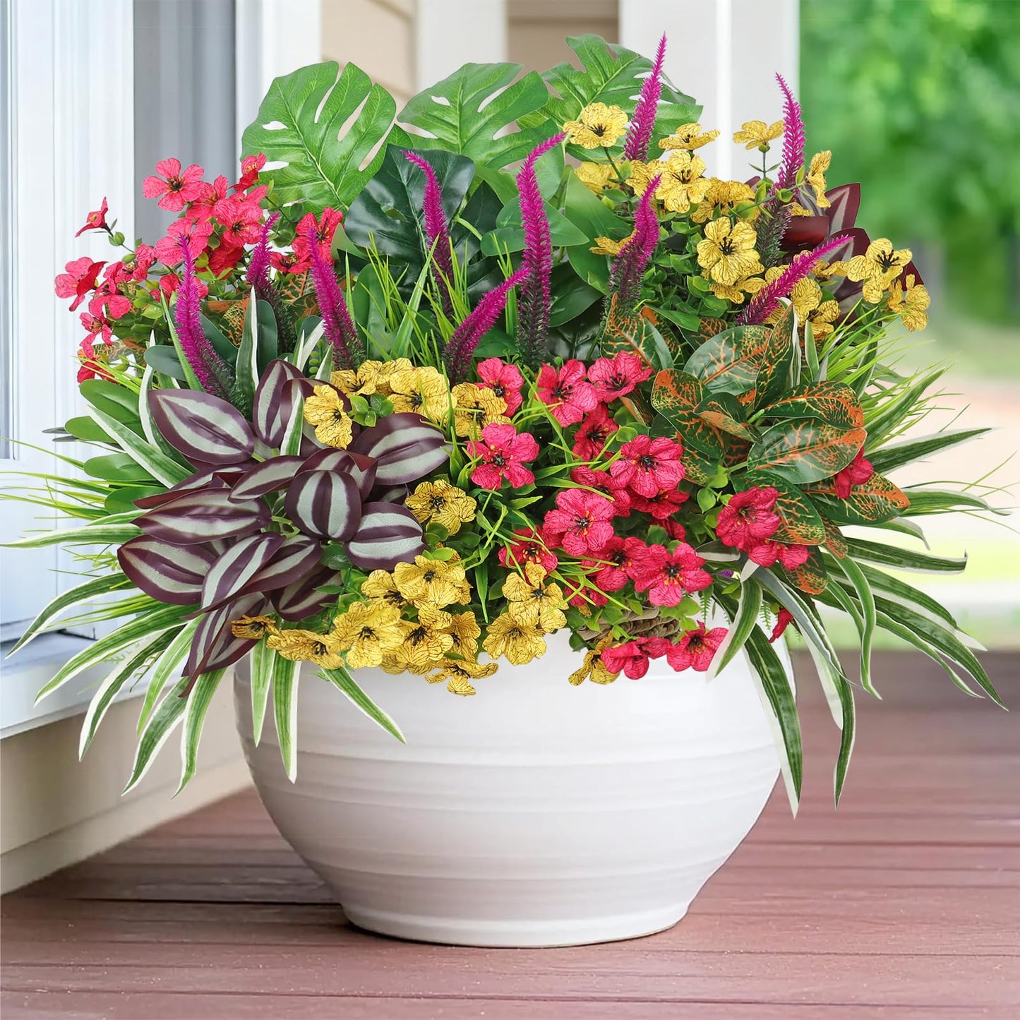 Dremisland 20 Bundles Artificial Plants Outdoor UV Resistant Artificial Fake Flowers Greenery Stems Faux Shrubs Plastic Boxwood Plants for Porch Planter Window Box Home Spring Summer Decor