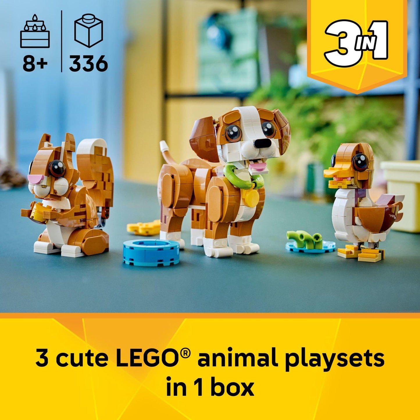 LEGO Creator 3 in 1 Cute Animals: Playful Puppy Dog Building Toy for Girls & Boys - Build a Pretend Play Dog, Squirrel, or Duck Toy - Gift Idea for Kids, Ages 8+ - 31382