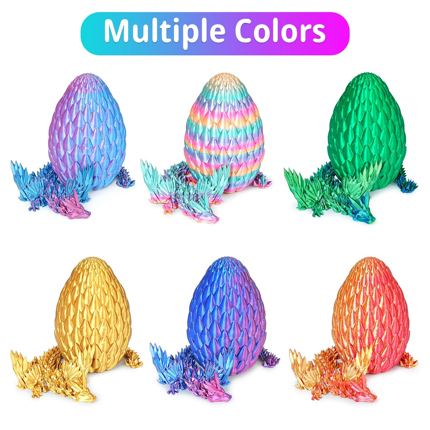 Flying Dragon Eggs, 3D Printed Dragon Egg with Articulated Dragon Inside, Toys for Kids, Home Decor, Creative Ornaments, Birthday Gifts for Kids(Blue Purple,Large)