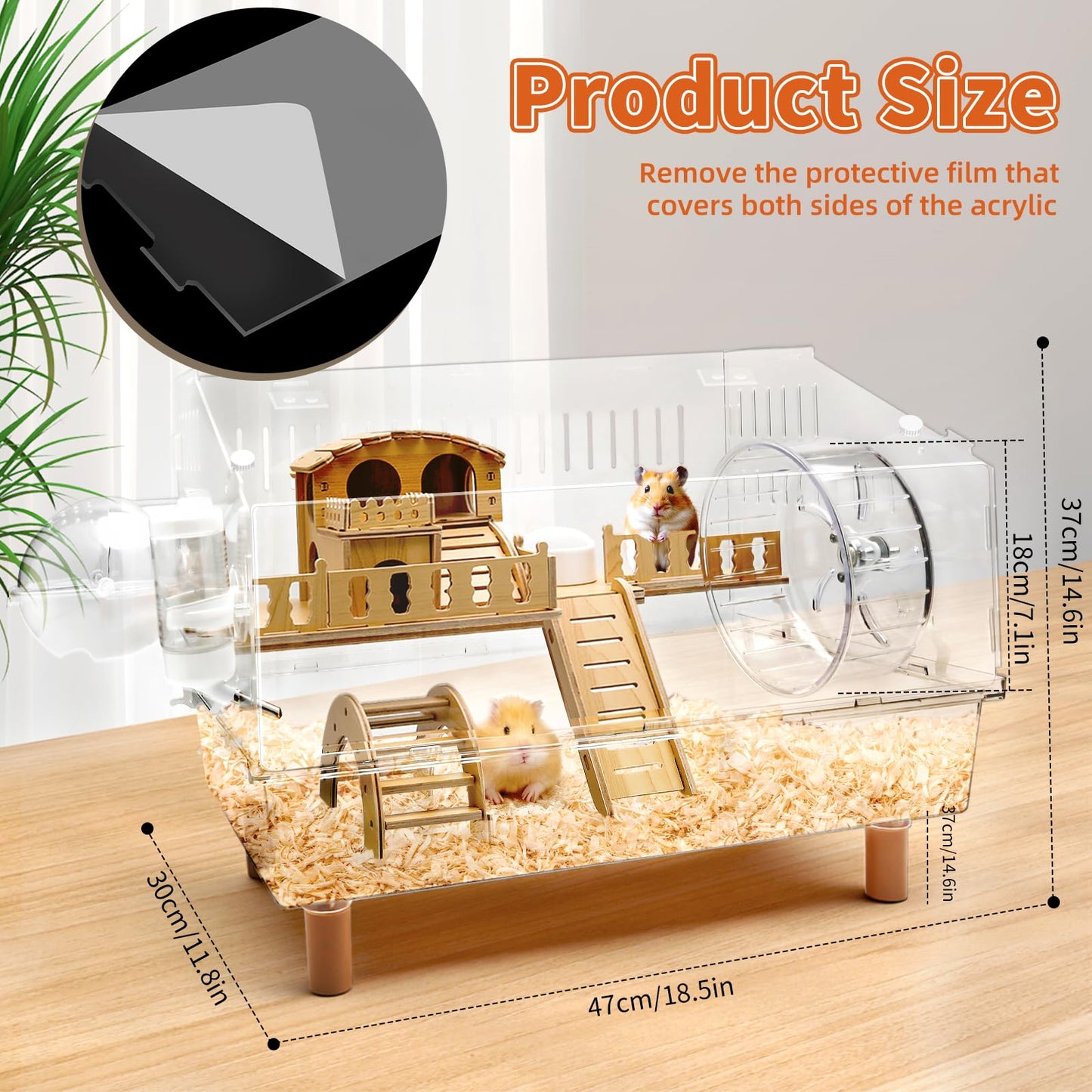 Kalolary Large Acrylic Hamster Cage, 2-Layer Gerbil Cages with Full Transparent Viewing Top Open Hamster House with All Accessories Hamster Enclosure for Dwarf Hamster, Gerbils, Pet Mice