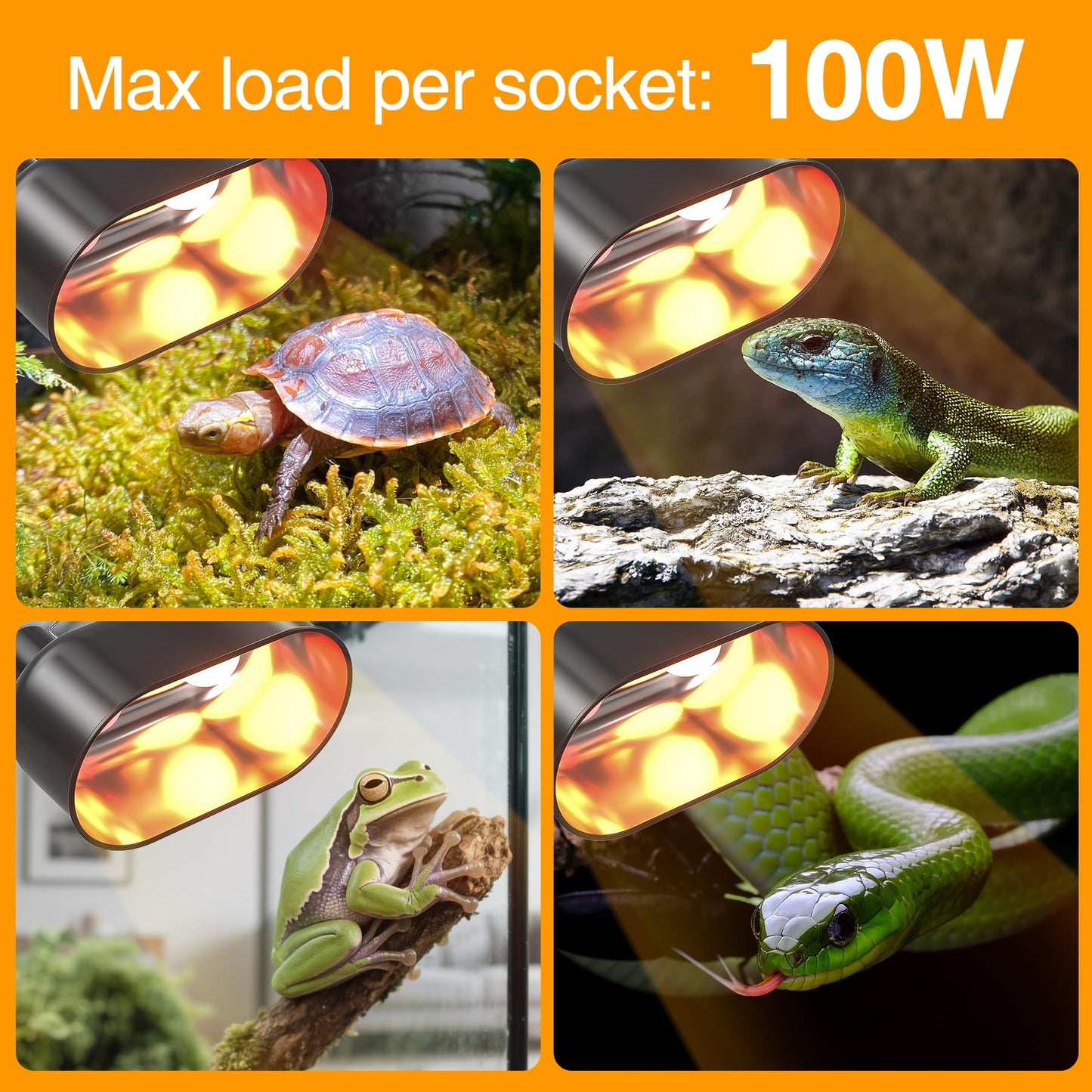AOKSURE Dual Reptile Light Fixture with Switches, Reptile Heat Lamp Fixture, Reptiles Terrarium UVB Bulb Fixture for Bearded Dragon, Max 100W Each