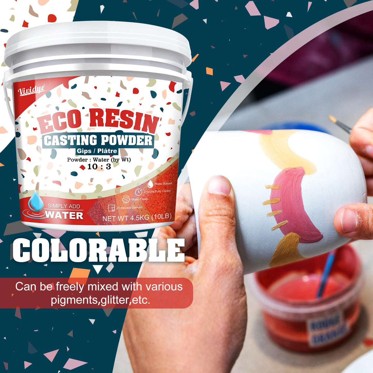 Eco Resin Casting Powders 4500g/10lbs - All-in-One Casting Resin Kit for Beginners, Water-Based ＆ Fast Curing, 20-30 Minutes Demolding - Water Activated Plaster Powder for Crafts, Art, DIY Home Decor