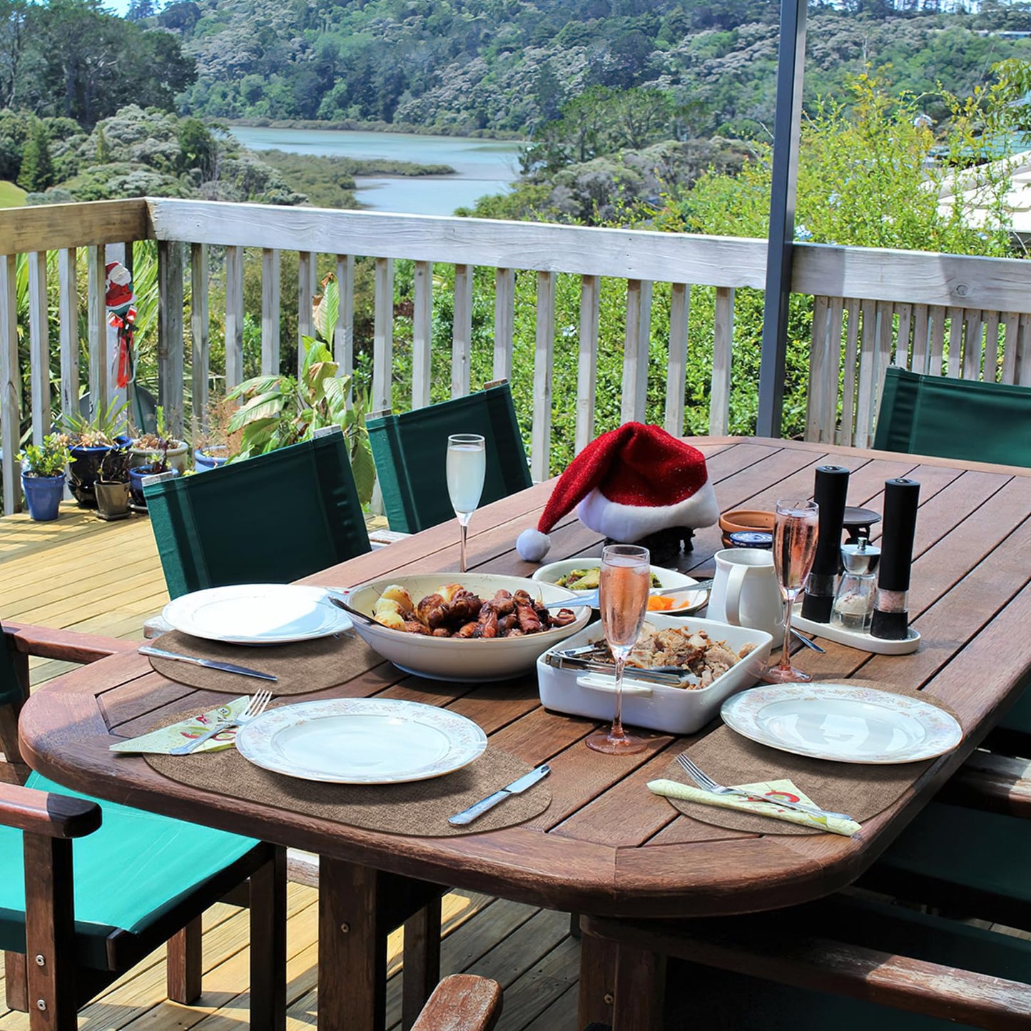 BIPASION Oval Placemats Set of 8 for Dining Table Heat-Resistant - Waterproof, Anti-Slip, Washable Table Placemats - Premium Leather PlaceMat as Stylish Home Decor, Khaki