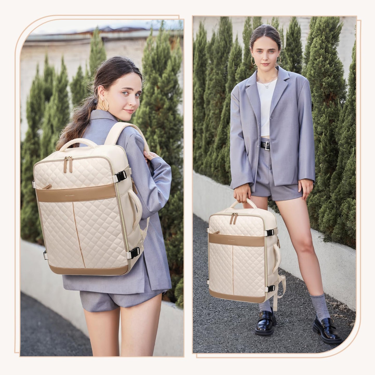 GOLF QUALITY Travel Backpack for Women Carry On Underseat Travel Bag Laptop Backpack Casual Daypack for Weekender Business,17 Inch, Beige