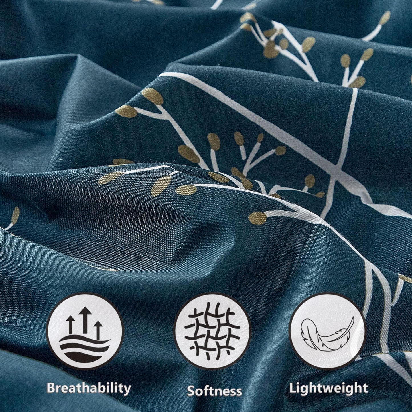 Duvet Cover King, Ultra Soft Microfiber Bed Set, Tree Branches Pattern Bed Sets, 3 Piece Breathable King Duvet Cover Set with Zipper Closure, Corner Ties, (104x90 Inch, Blue)