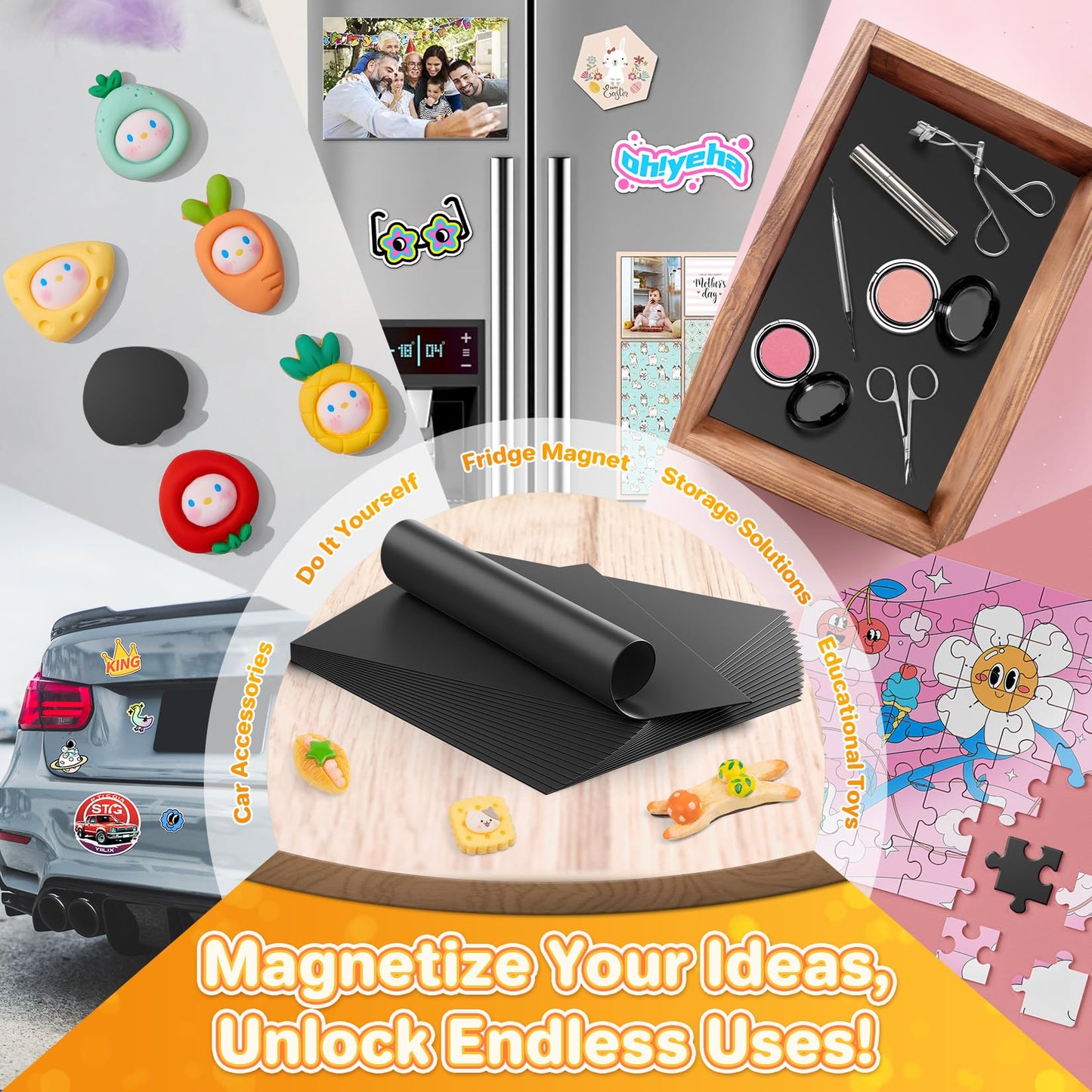 FINDMAG Magnet Sheets with Adhesive, 8” x 10”, Pack of 50, Magnet Papers for Stickers, Magnetic Sheets for Refrigerator, Whiteboard, Cuttable Magnetic Paper for Crafts, Pictures.