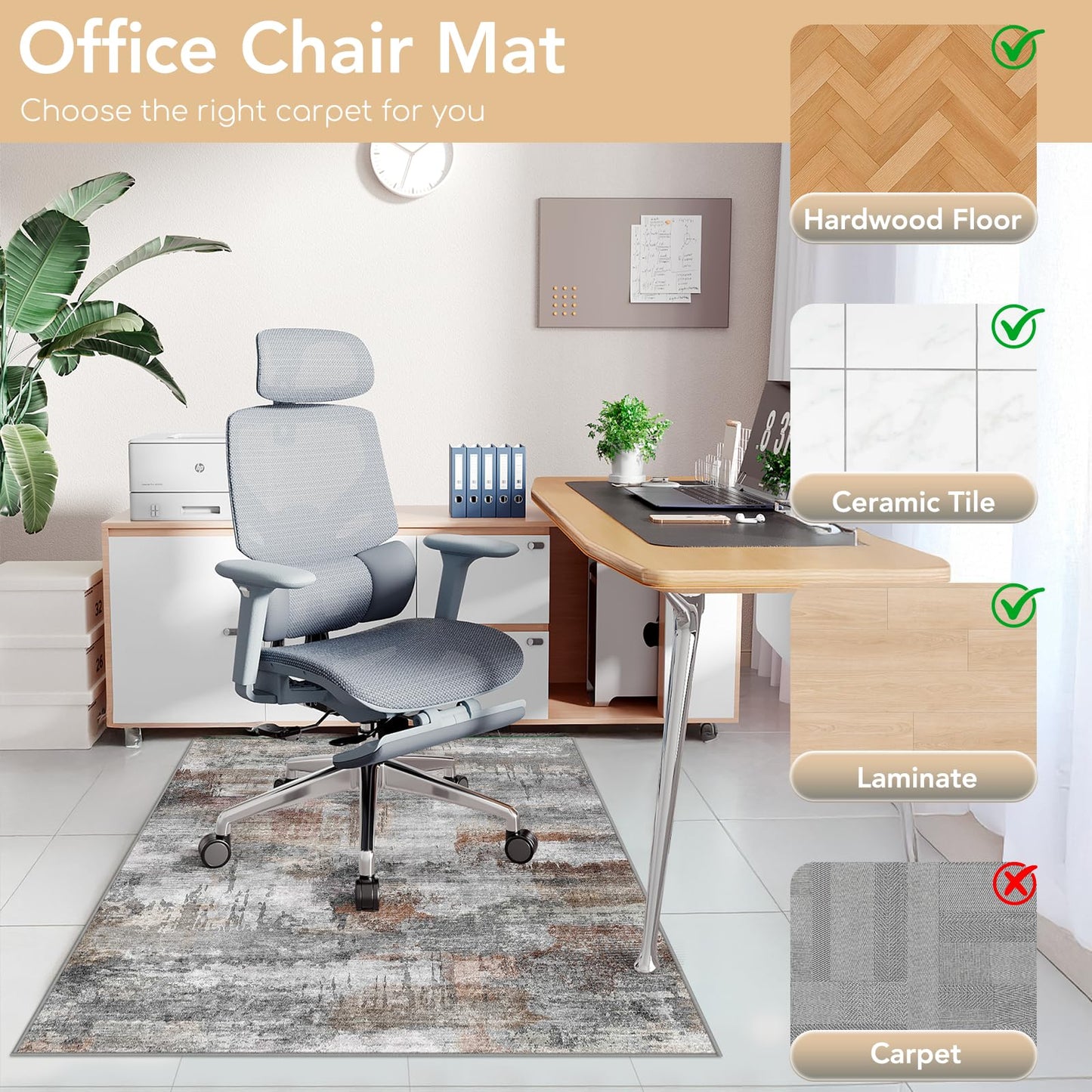 Office Chair Mat for Hardwood Floor&Tile Floor,36"X 48" Heavy Duty Desk Chair Mat for Hard Floors,Under Desk Rug for Rolling Computer Chair,Anti Slip,Low Pile Carpet Floor Protector-Abstract Grey