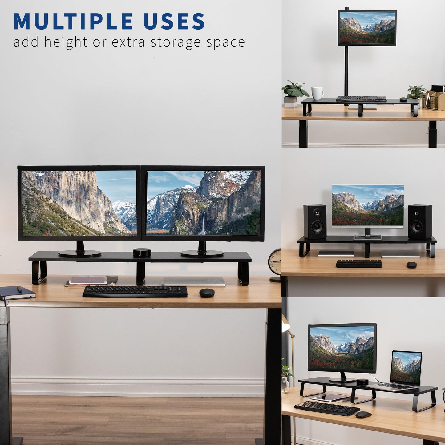 VIVO Black 39 inch Extra Long Monitor Riser - Wood & Steel Desktop Stand, Dual Screen, TV, Keyboard, Laptop, Ergonomic Desk and Tabletop Organizer STAND-V000DL