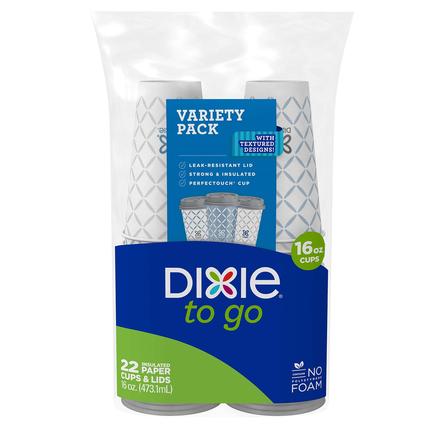 Dixie to Go Large Paper Coffee Cups with Lids, 16 Oz, 132 Count, Disposable Cups for On-The-Go Hot Beverages