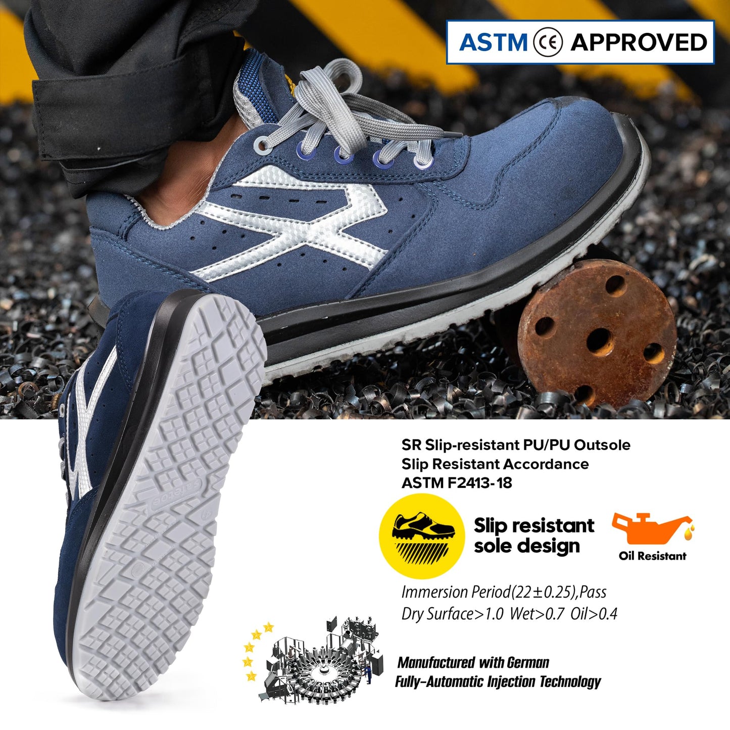 SAFETOE Safety Shoes for Men Composite Toe Work Shoes Lightweight Cow Leather Puncture Proof Slip On Work Boots Wide Fit