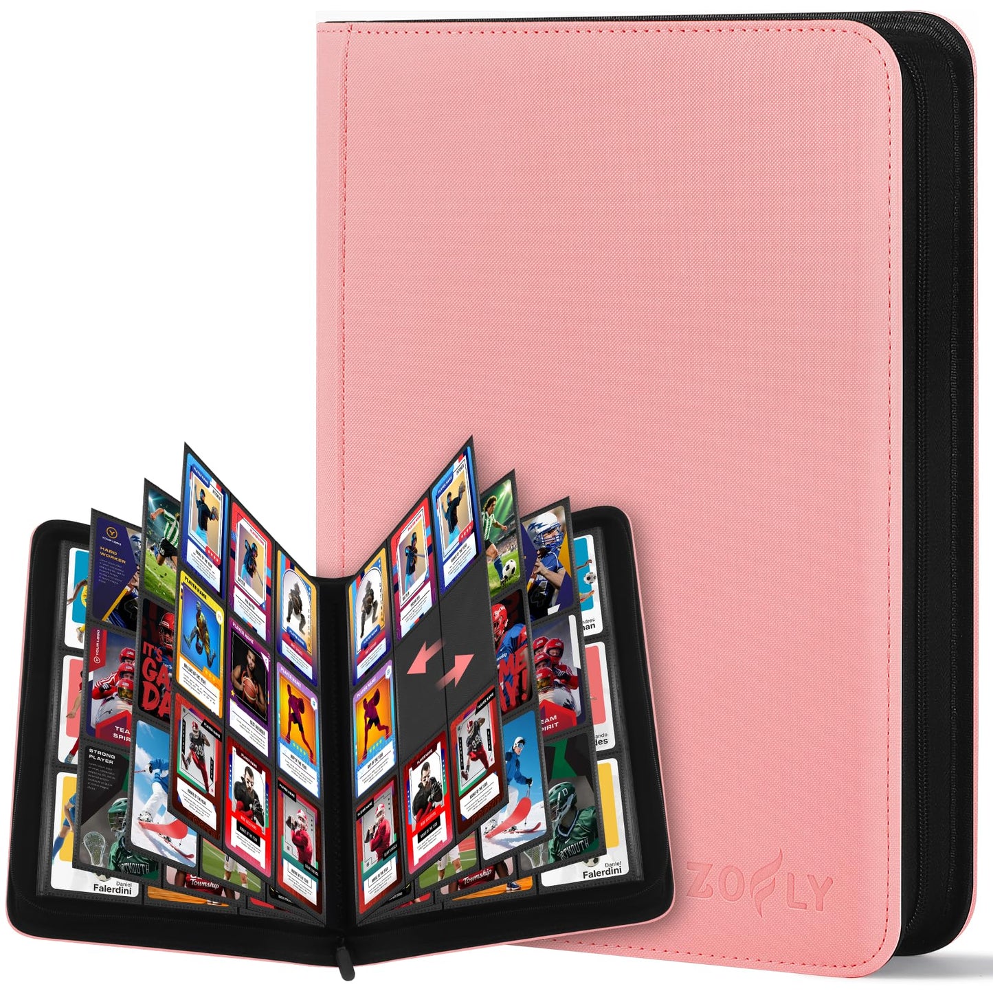 30 Pack 9 Pocket Card Binder, Premium Zip Trading Card Binder, 540 Large Capacity Side-Loading Card Storage Album, PU Card Collection Binder for Gifts, TCG, MTG, Baseball Football Sport Cards, Pink