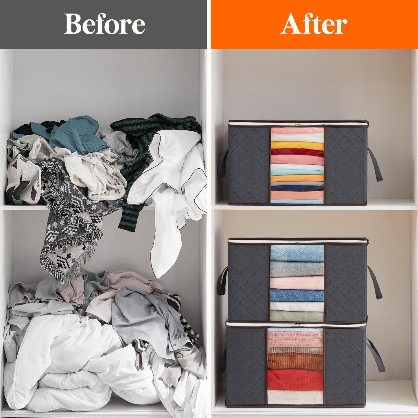 Lifewit 6 Pack Large Clothes Stoage Bags Boxes with Lids,75L Wardrobe Storage Organiser Packing Boxes for Moving House with Reinforced Handle Thick Fabric for Clothing Towel Blanket Bedding, Gray