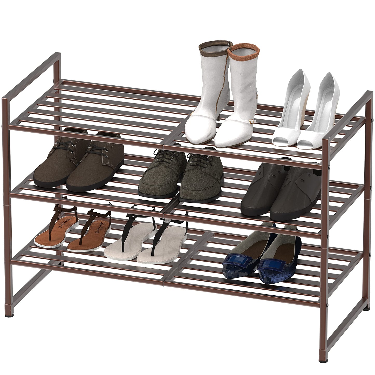 Simple Houseware 3-Tier Stackable Metal Panel Shoe Racks with Shelves for Storage Organizer, Bronze