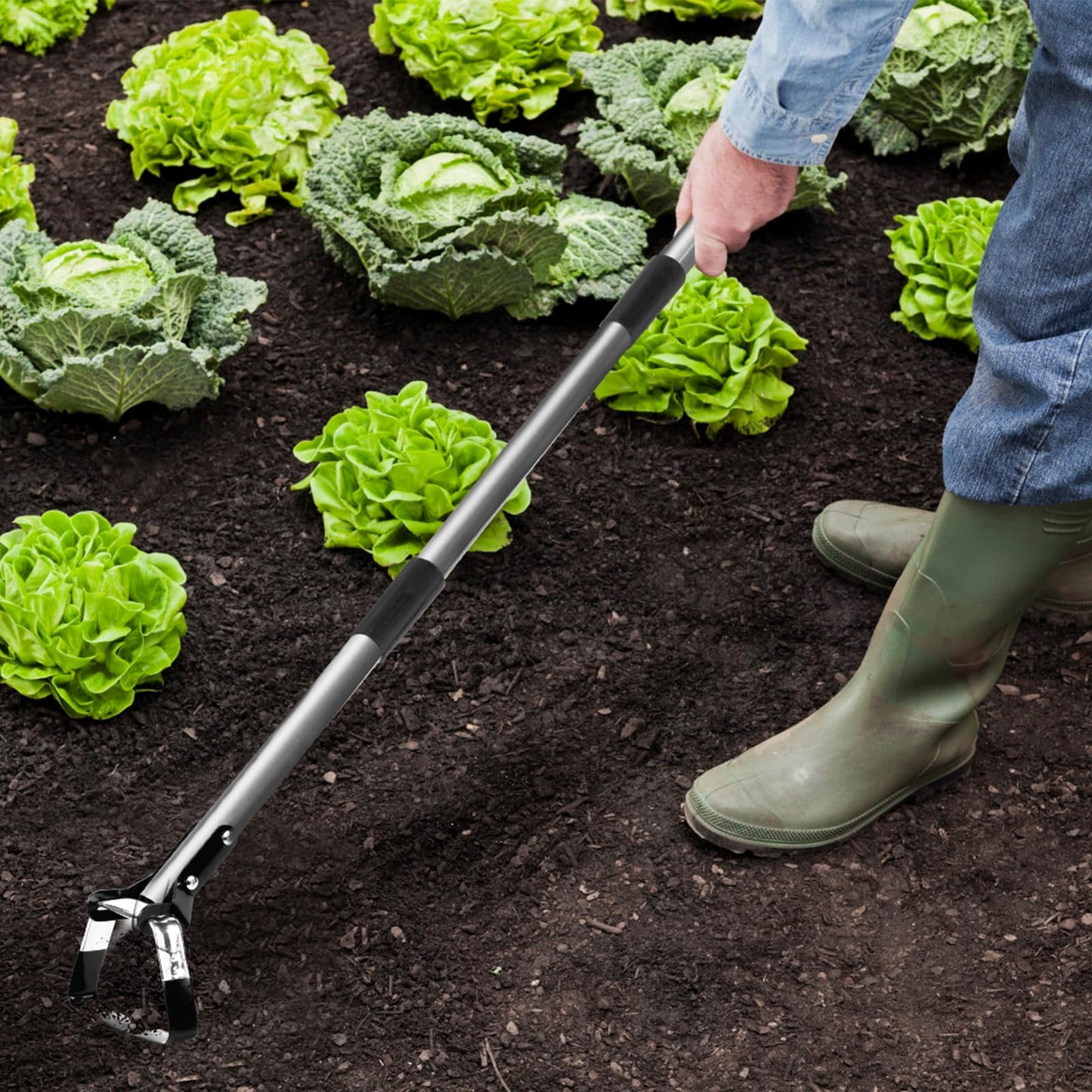 Walensee Action Hoe for Weeding Stirrup Hoe Tools for Garden Hula-Ho with Adjustable 56 Inch Scuffle Loop Hoe Gardening Weeder Cultivator, Sharp Durable Metal Handle Weeding Rake with Cushioned Grip