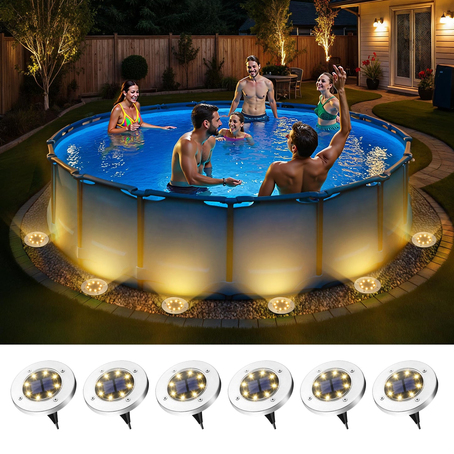 SOLPEX 6 Pack Solar Pool Lights for Above Ground Pools, Waterproof LED Above Ground Pool Lights, Outdoor Pool Decoration Accessories(Warm White)