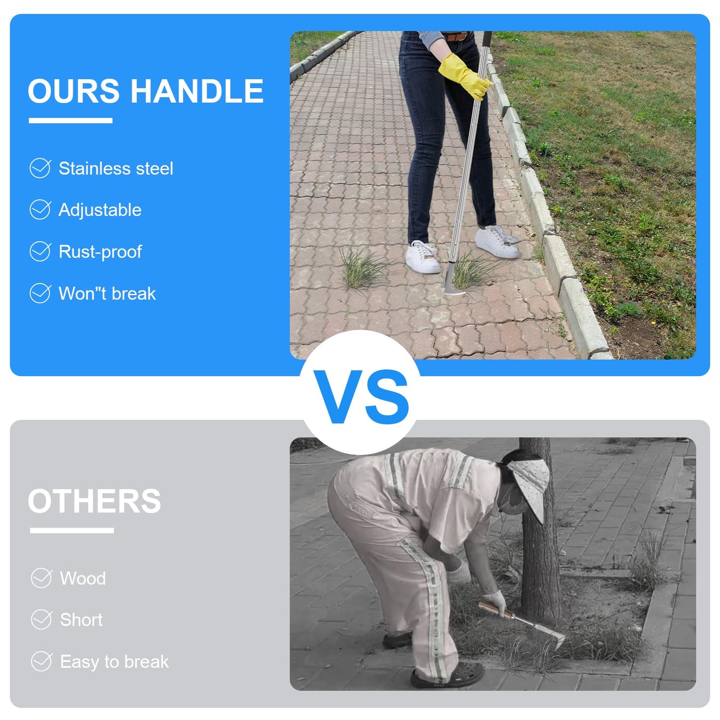 BARAYSTUS Crack Weeder, Stainless Steel Manual Crevice Weeding Tool, Long Handle Weed Grabber Remover, L-Shaped Manual Weeder Puller, Durable Crevice Weeding Tool for Sidewalk Garden Patio Lawn