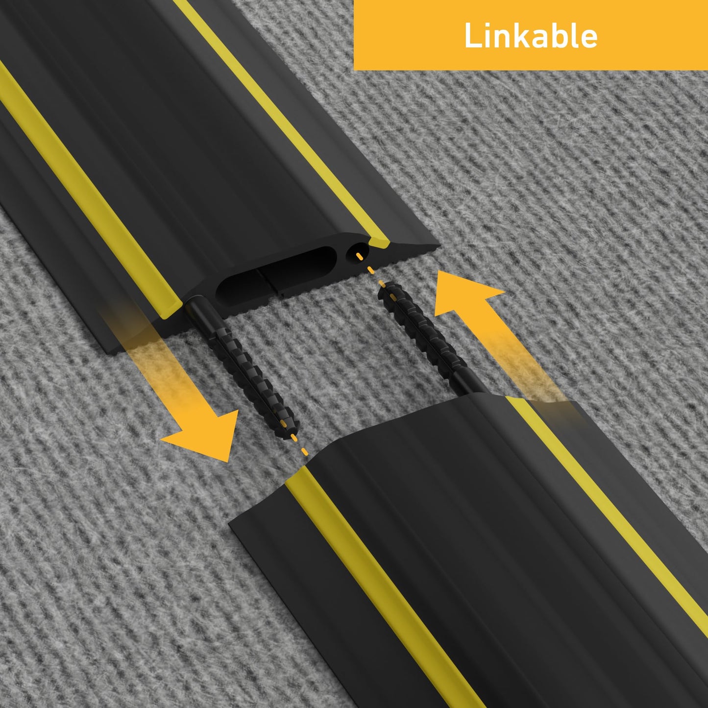 D-Line Floor Cord Cover/Cord Protector - FC83H, Linkable | Protect Cords and Prevent a Trip Hazard | 1.8 Meter (L) - Cable Cavity 30mm (W) x 10mm (H) | Black and Yellow