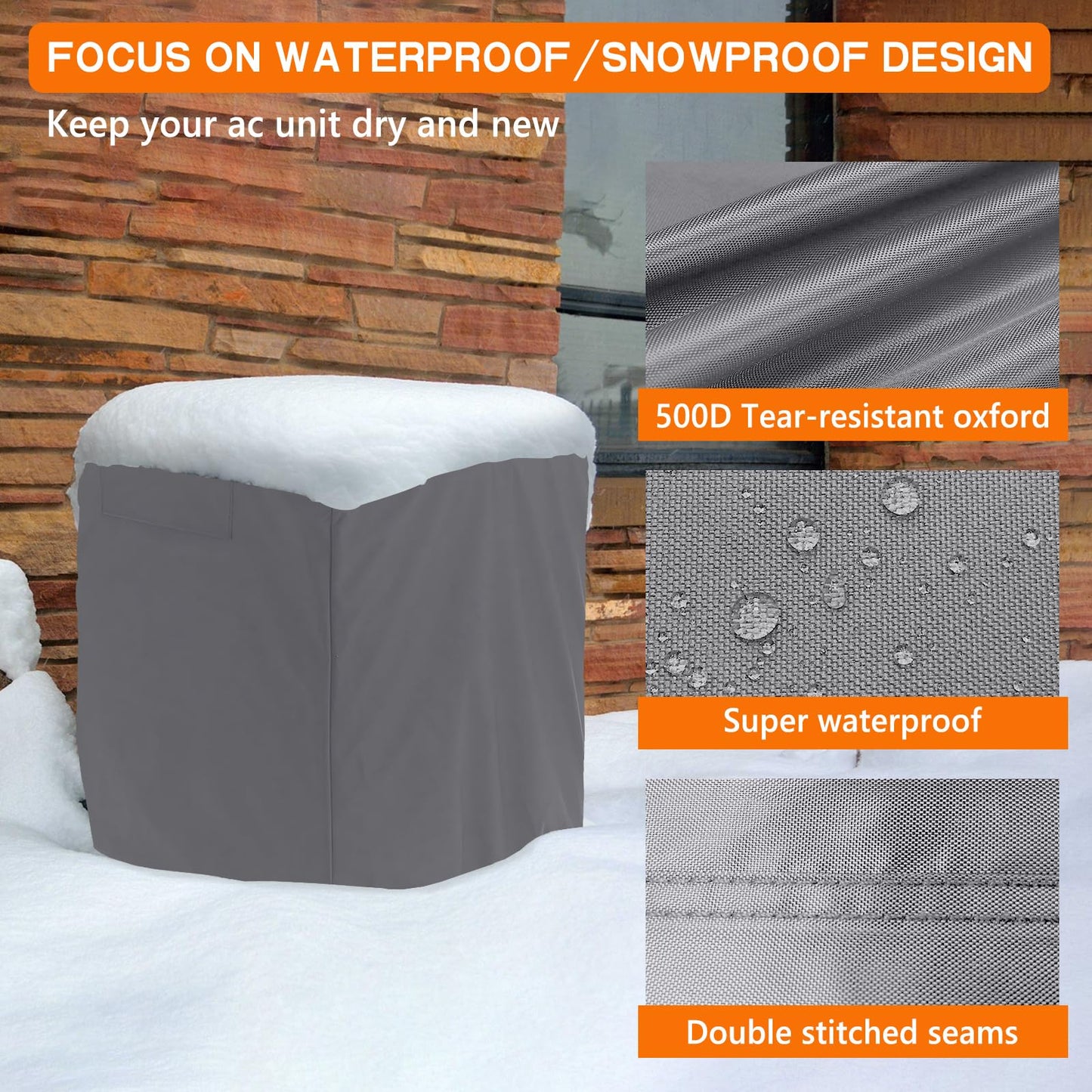 Air Conditioner Cover Heavy Duty Waterproof Durable for Outdoor Elastic Bottom for Secure Fit Year Around Protection -Gray W34xD34xH30in