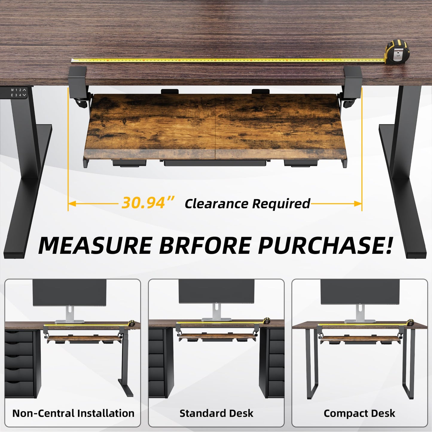 ETHU Under Desk Keyboard Tray, Pull Out Keyboard Tray with C Clamp, 26.8"x11.8" Computer Drawer for Typing, Perfect for Home or Office (Walnut)