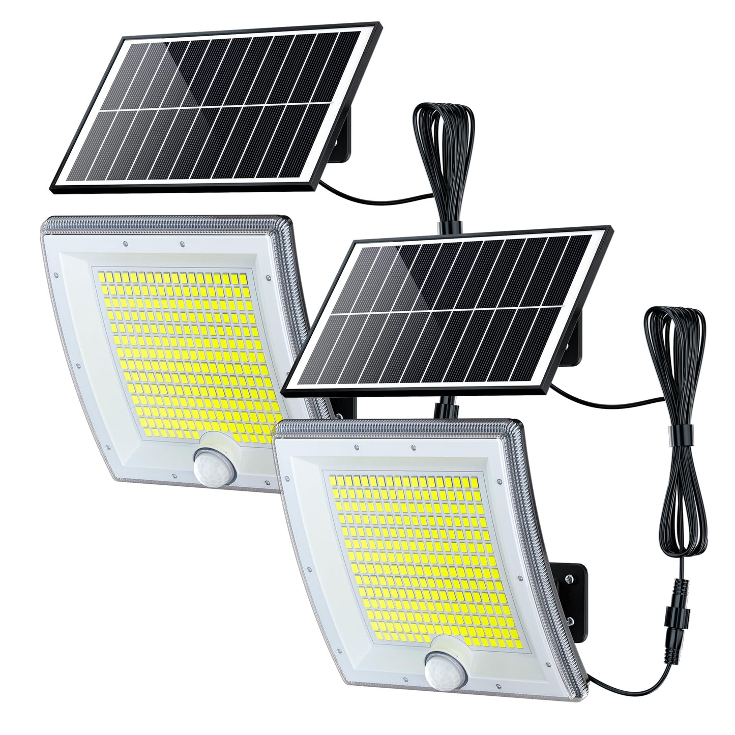 JACKYLED Solar Lights Outdoor Waterproof 80% Brighter Light, Motion Sensor Security Light with 16.4ft Cord, Dusk to Dawn Solar Powered Flood Lights for Patio, Yard, Garage, 2 Pack