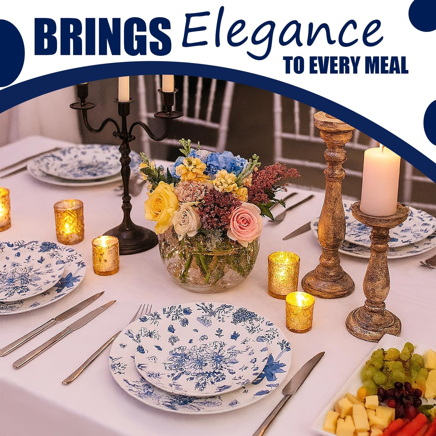 100 Pcs Blue and White Floral Plastic Plates, Include 50 Dinner Plate 10.25" 50 Dessert Plate 7.5" Vintage Flower Disposable Plate for Weeding Bridal and Baby Shower Birthday Party Supplies