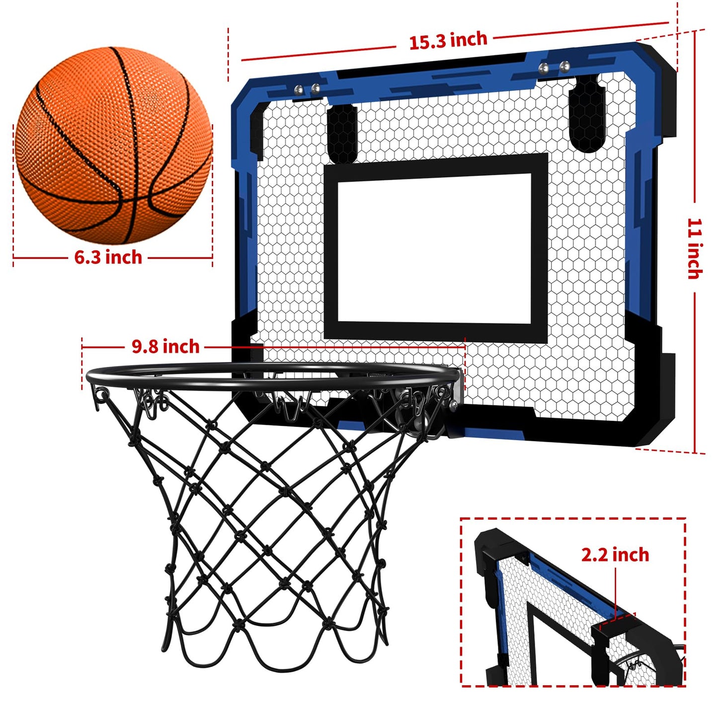 QDRAGON Basketball Hoop Indoor with 3 Balls, Mini Basketball Hoop Suit for Bedroom/Office, Door Basketball Hoop Indoor Toys Gifts for Kid and Adults
