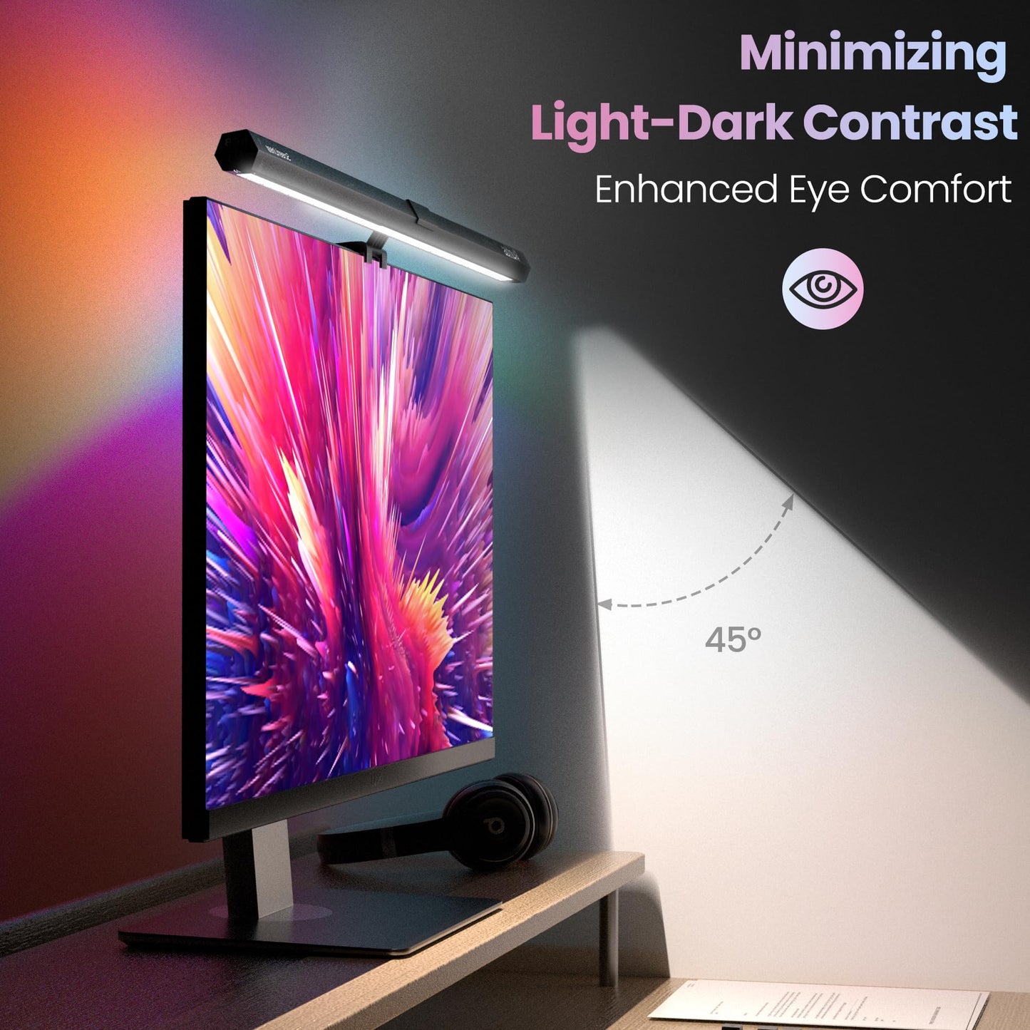 Quntis RGB PRO Monitor Light Bar 20'', USB-Powered Longer RGB Backlight, Screen Gaming Light Bar with Touch Control, Dimmable No Screen Glare Computer Desk Lamp, e-Reading Lamp for Task Home Office