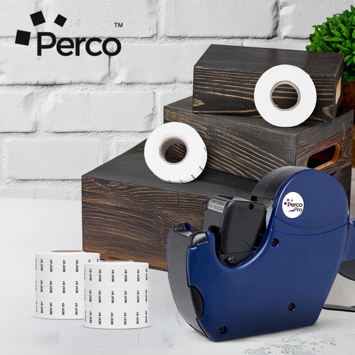 Perco Best BY 1 Line Labels - 8 Rolls, 1 Sleeve, 8,000 Blank Date Gun Labels for Perco 1 Line Date Guns - Made in USA
