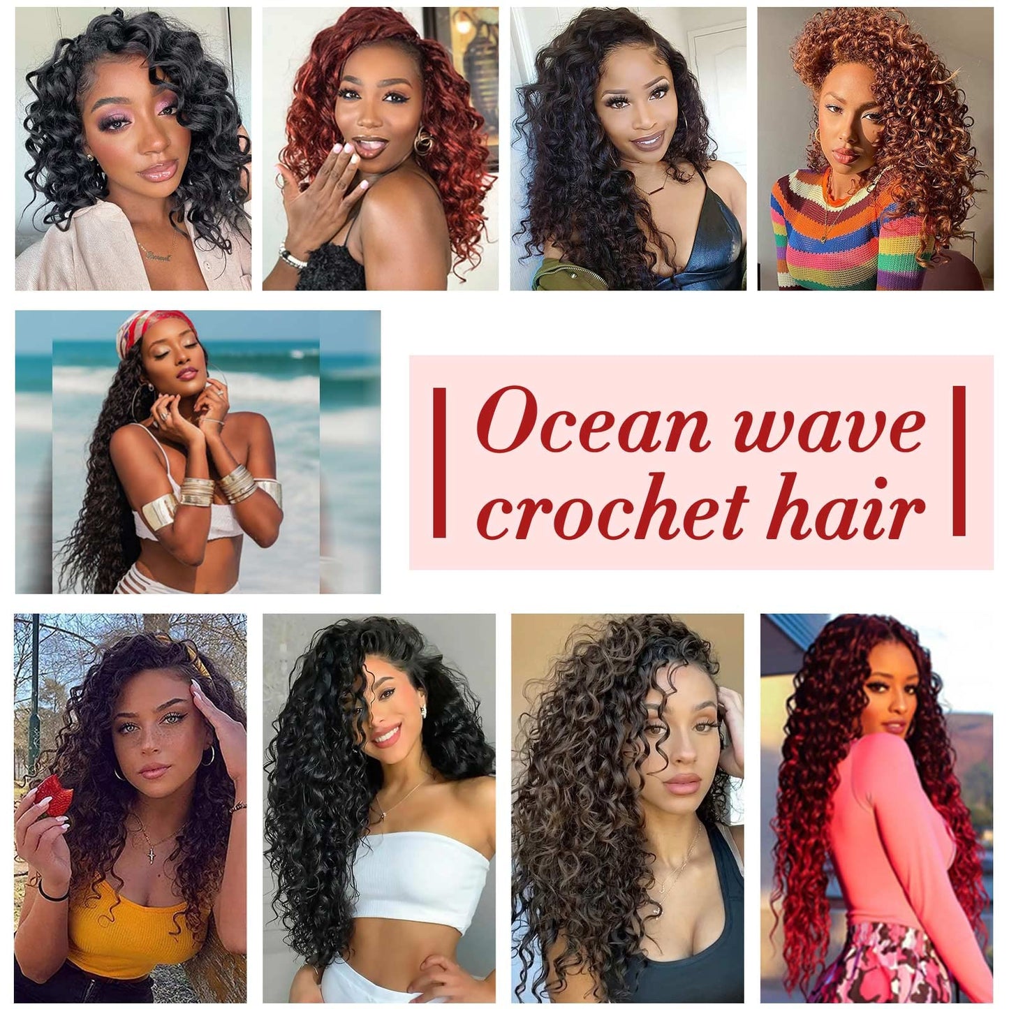 24 Inch Ocean Wave Crochet Hair 7packs Boho Style Hawaii Curly Dark Brown Crochet Braids Beach Curl Synthetic Braiding Hair for Black Women Extensions (24 Inch, 1B)