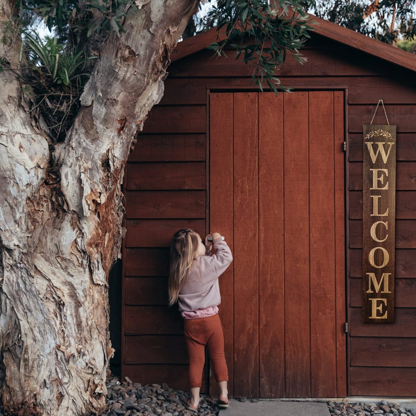 BXAIGR Wooden Welcome Sign, 47 Inch Tall, Brown, Farmhouse Rustic Style, Wall Mount, Outdoor Use