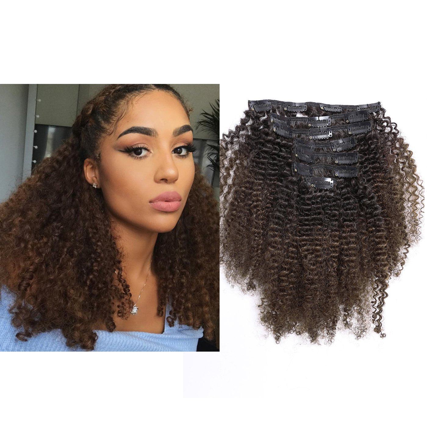 LacerHair Curly Clip in Remy Human Hair Extensions Afro Kinky Curly Clip ins 4B 4C 100% Natural Black Hair Extensions For Black Women with 17 Clips 120G Full Head10 inchT#1B/4 AC